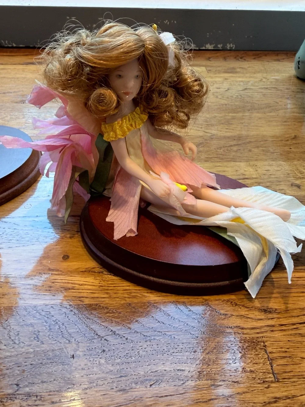 Yellow Floral Fairy Figurine on Wooden Base - Home Accents